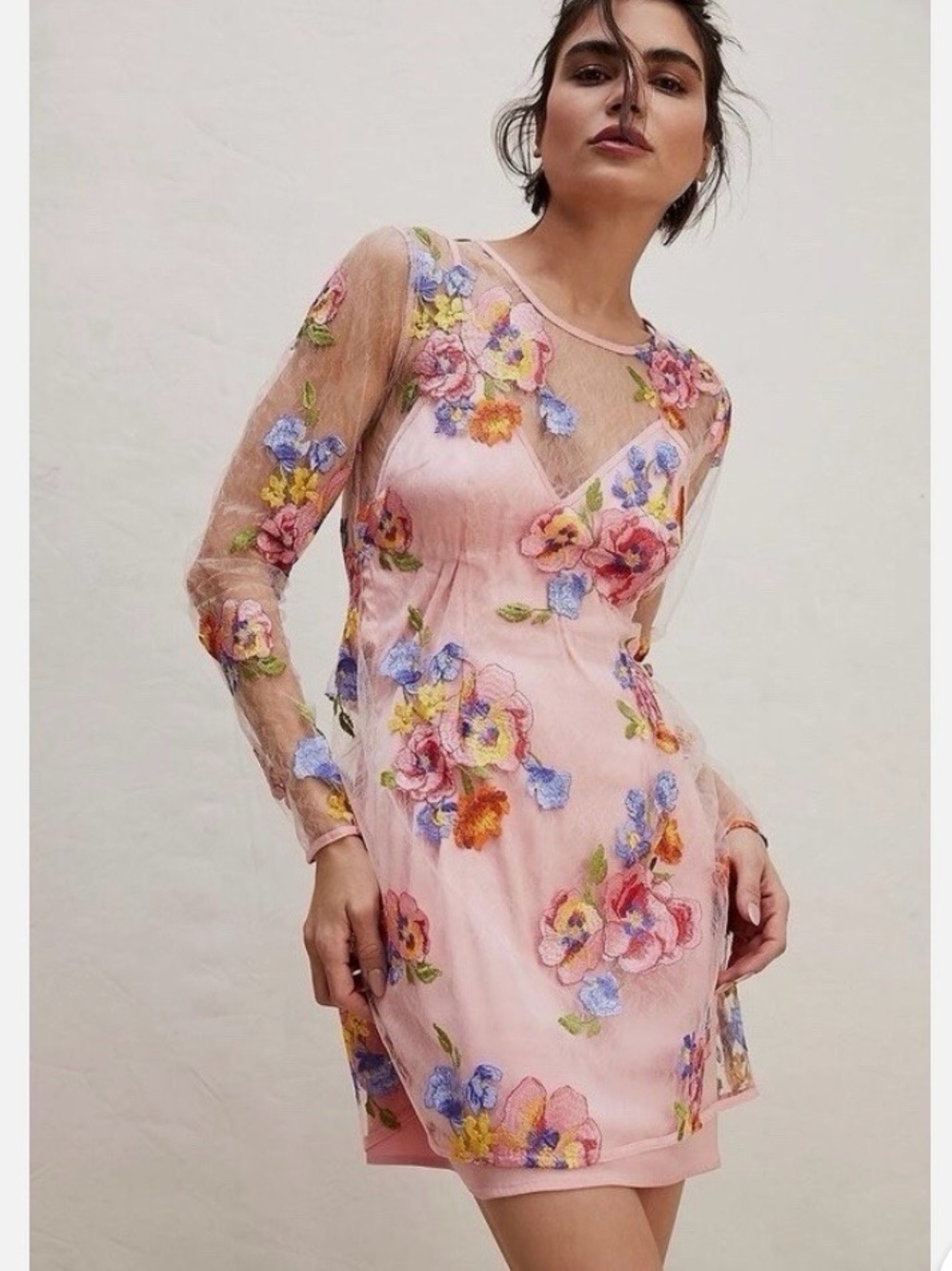 For Love & Lemons Percy Mini Dress Embroidered Floral Lace Size M